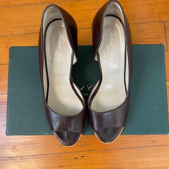 Robert Clergerie Peep Toe Wooden Block Heels Brown Size 37 - Picture 2 of 10